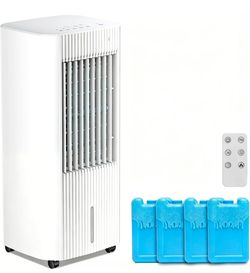 Portable Evaporative Air Cooler,3 In 1 Swamp Cooler with 4 Ice Packs,15H Timer,3 Speeds & 3 Modes