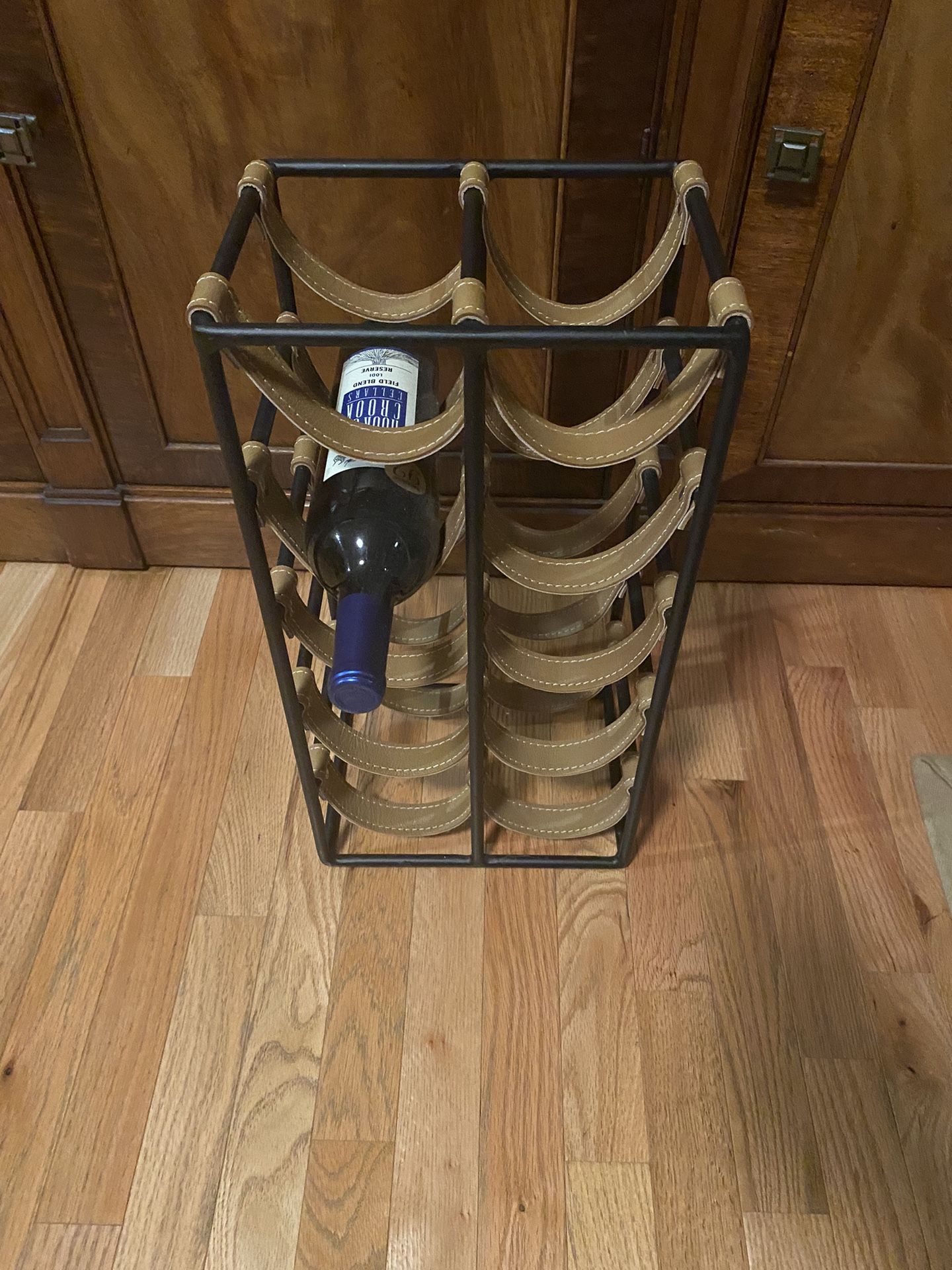 Mid Century Arthur Umanoff 1950s Iron and Leather Wine Rack