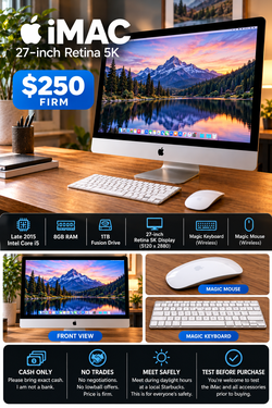 💻✨ APPLE iMAC 27” RETINA 5K + MAGIC KEYBOARD & MOUSE — $250 FIRM! ✨💻