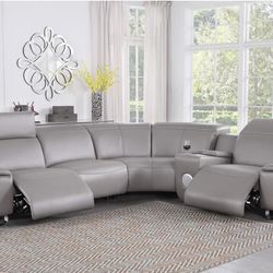 New COSTCO Genuine Real Leather Power Electric Reclining Sectional Couch 