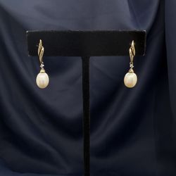 10K Pearl Diamond Accent Earrings 