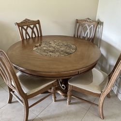 real wood dining table set furniture! table with lazy suzzan and four chairs