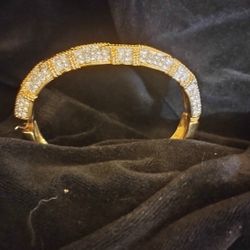 Vintage SWAROVSKI  Pave Hinged Bangle Bracelet with Braided Rope Accent