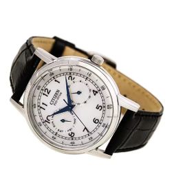 Citizen AO9000-06B Men's Eco-Drive Silver Dial Black Leather Strap Watch Box Tag