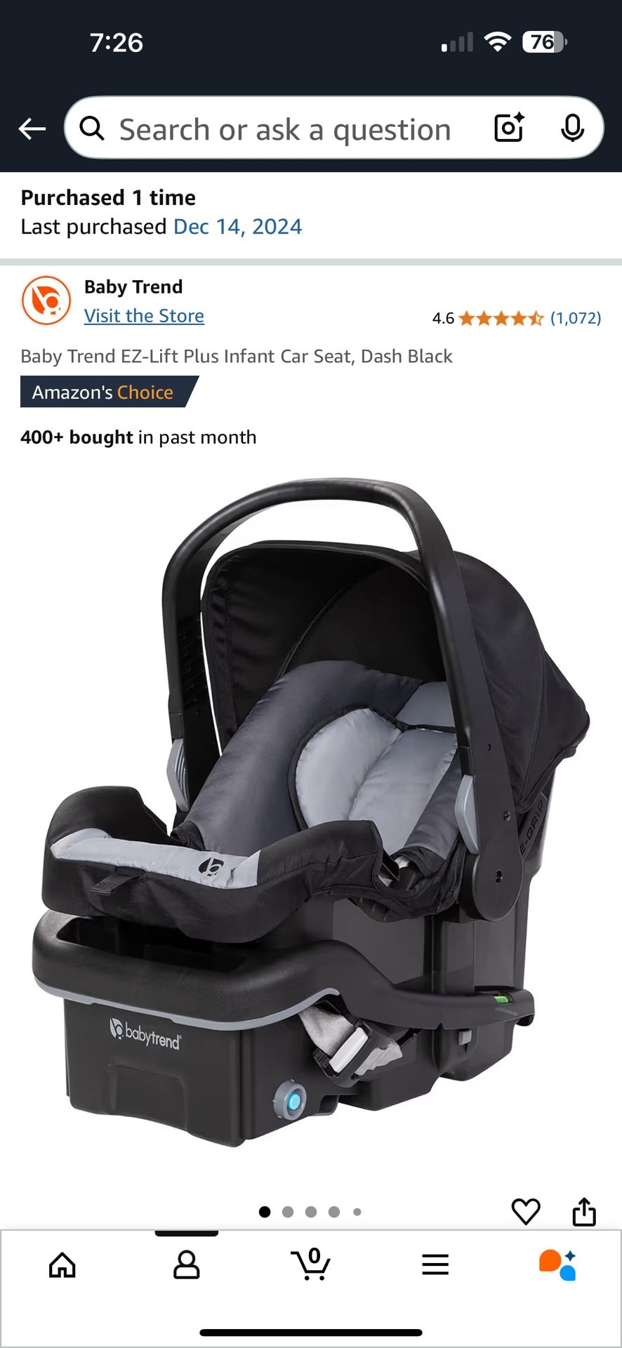 Baby Trend EZ-Lift Plus Infant Car Seat, Dash Black