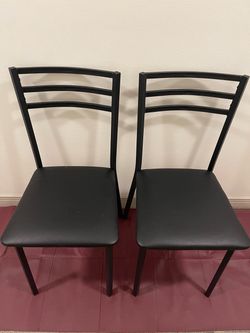 TWO (2) Black Metal Chairs (33"H x 15"D x 15"W) w/Padded Seat (approx. 7 lbs. ea.)- firm posted price for BOTH TOGETHER.
