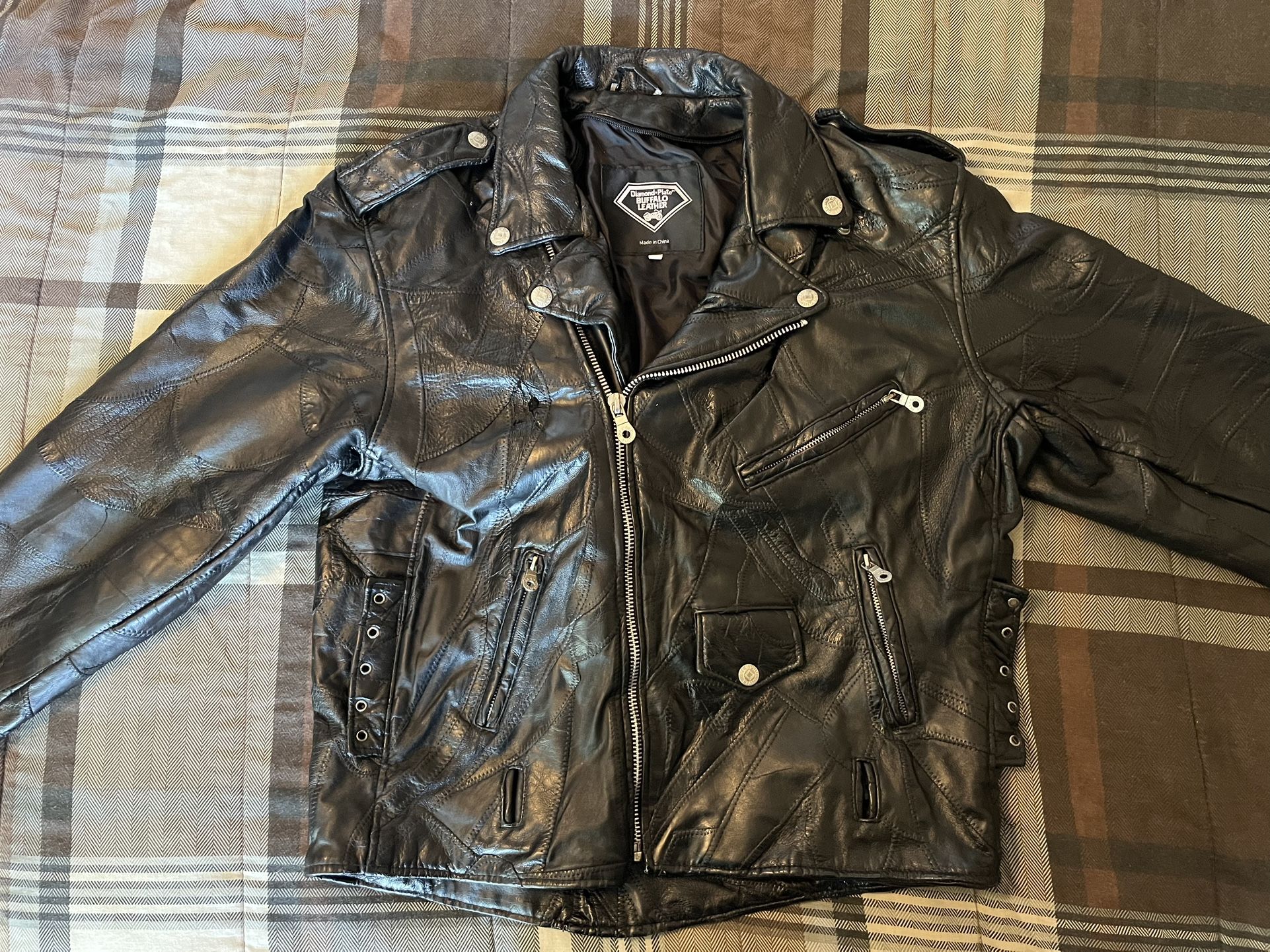 Diamond Plate Buffalo Skin Leather Jacket