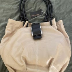 Italian leather Beige W/ Brown Strap Handbag
