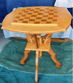 Awesome Solid Oak and Walnut Hand Made Table Chess or Checkers.