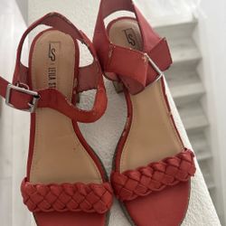 Leila Shams Red Block Heel Sandals