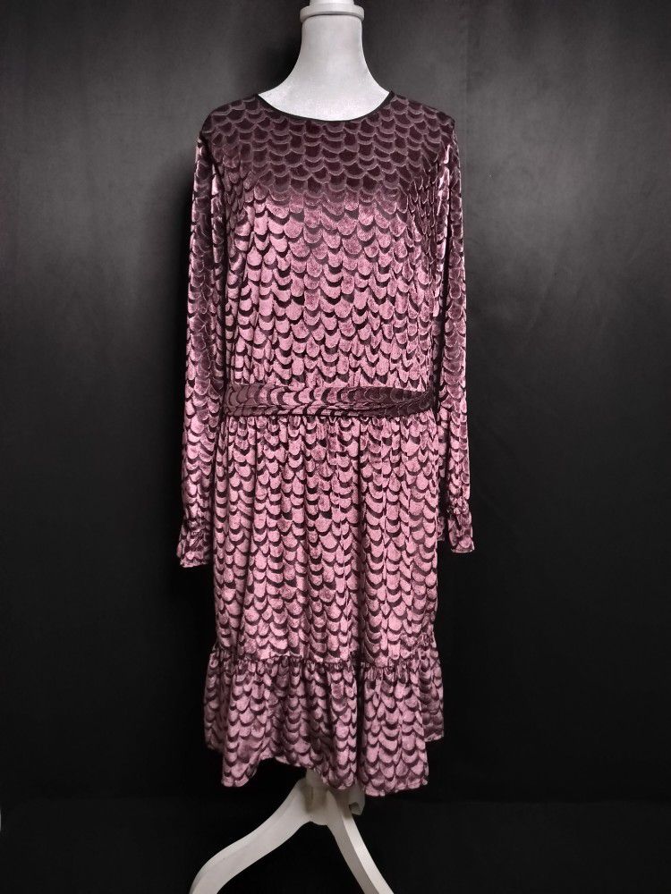  Michael Kors Women's Burnout Velvet Scales Tie Waist Flounce Mini Dress (Size L)