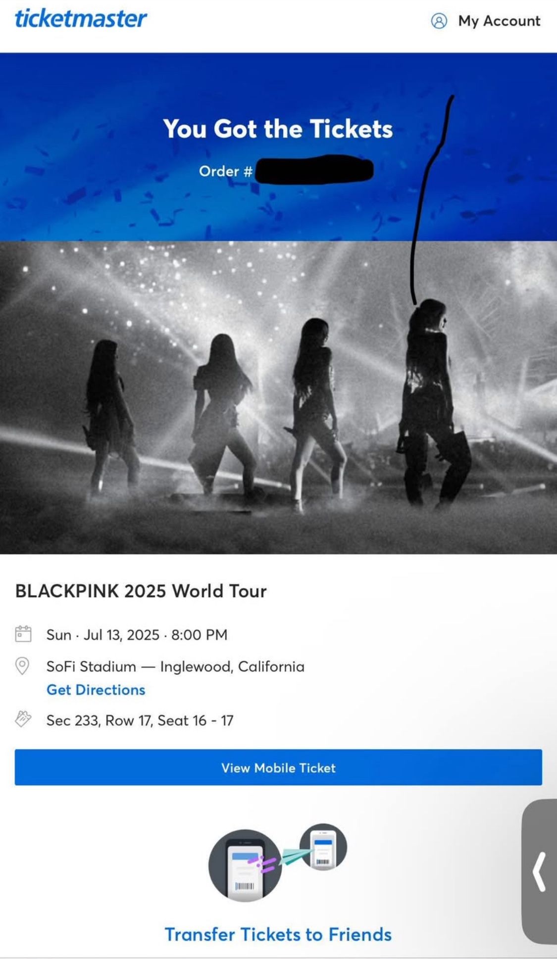 2 Blackpink World Tour Tickets 7/13 SoFi $280 Each