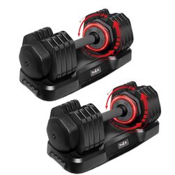 A Pair Selectorized Dumbbell 55lb25kg Dark night Black- 55LB Pair - Total 110lbs Adjustable Dumbbells Weights