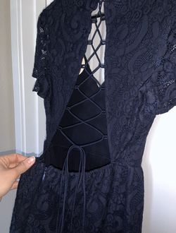 Lace Midi Dress, Navy Blue, US Size 6 Medium