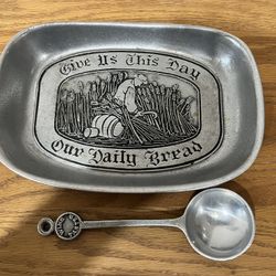 Vintage Pewter Bread Plate, The Wilton Co. Armetele, Give Us This Day Our Daily Bread, Religious Plate