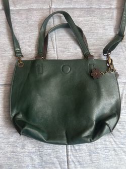 Green Leather Tote Bag with Crossbody Strap