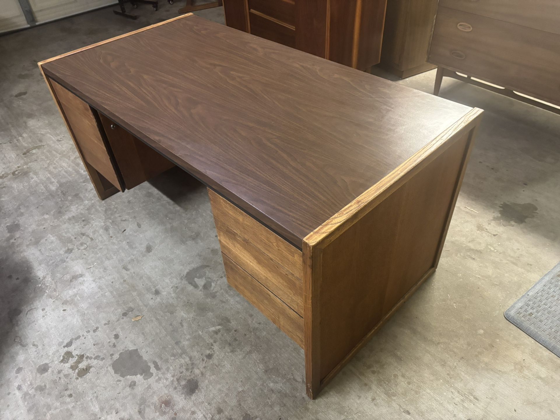 Vintage Walnut And Formica Top Executive Desk 