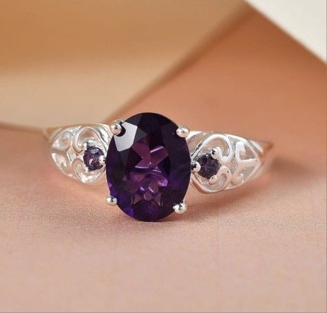 Amethyst, & Sim. Amethyst Color Diamond Ring (Size 6) 