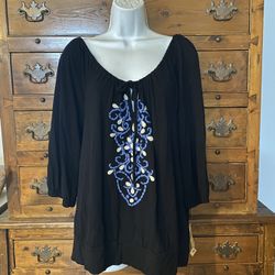 (N119) Womans Boho Embroidered Tunic Top Size M INC International Concepts New With That’s