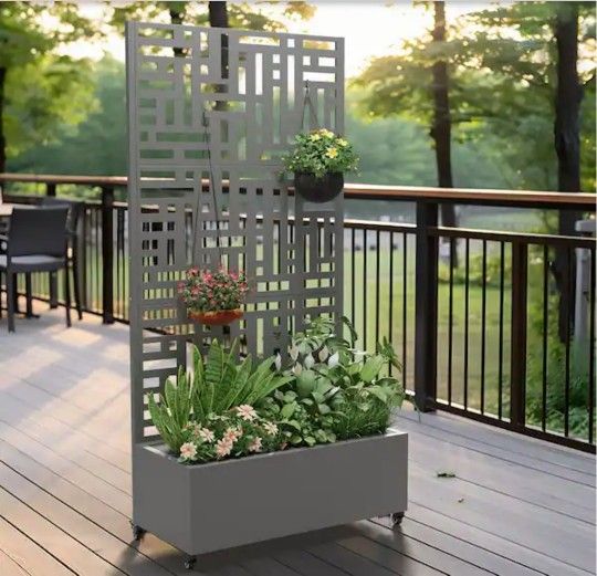 Lirago 72 in. x 35 in. Grey Outdoor Metal Privacy Screen Raised Planter Box Wall Decor