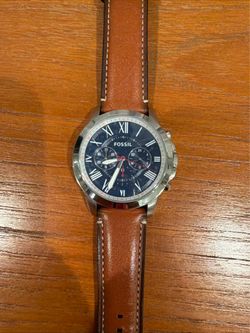 FOSSIL FS5210 Men's Quartz Watch 45mm Stainless Steel Case Leather Band