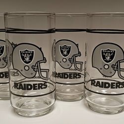 Vintage Vntg 1980s Los Angeles Raiders NFL Football Drinking Glasses Cups