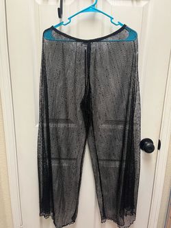 Black Sheer Mesh Wide-Leg Pants