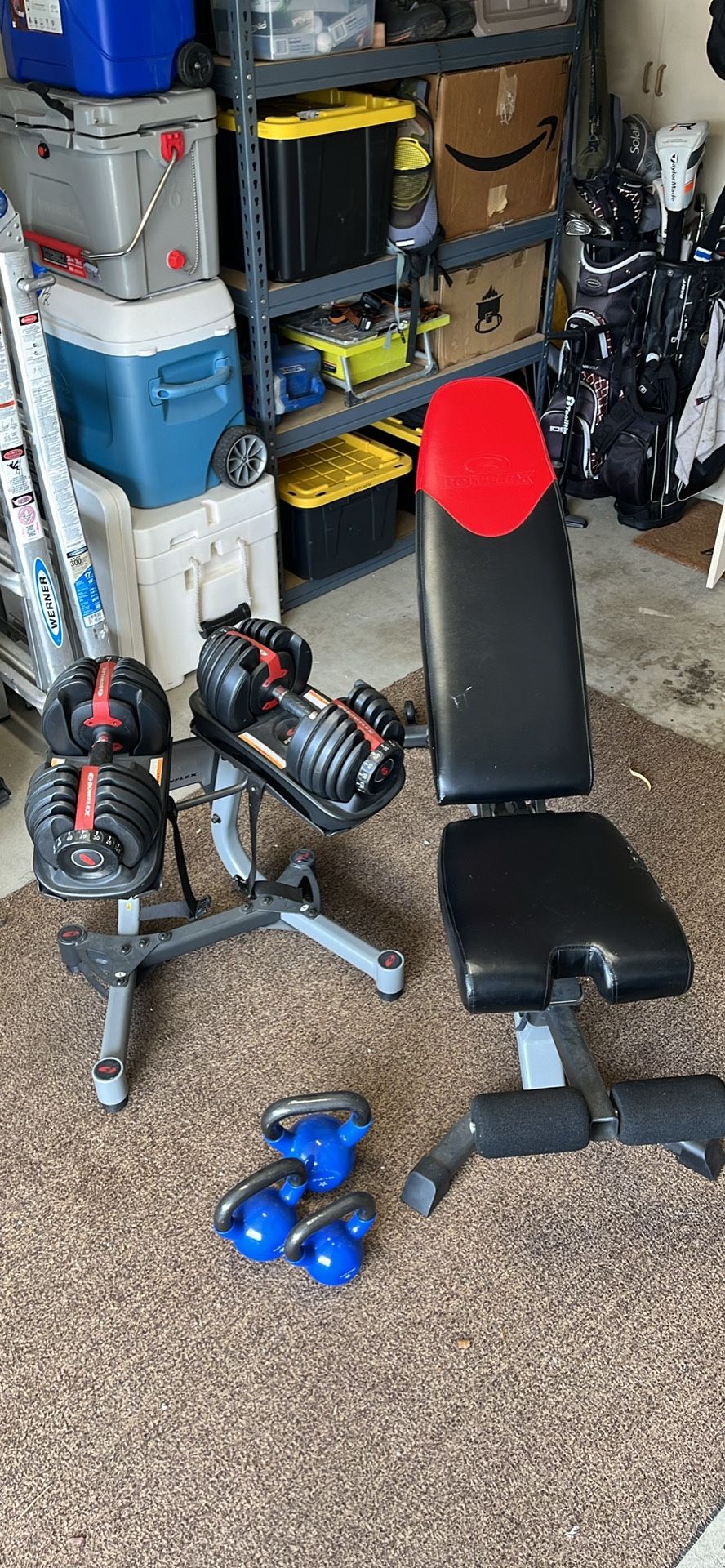 Bowflex Dumbbells, Bench And Rack