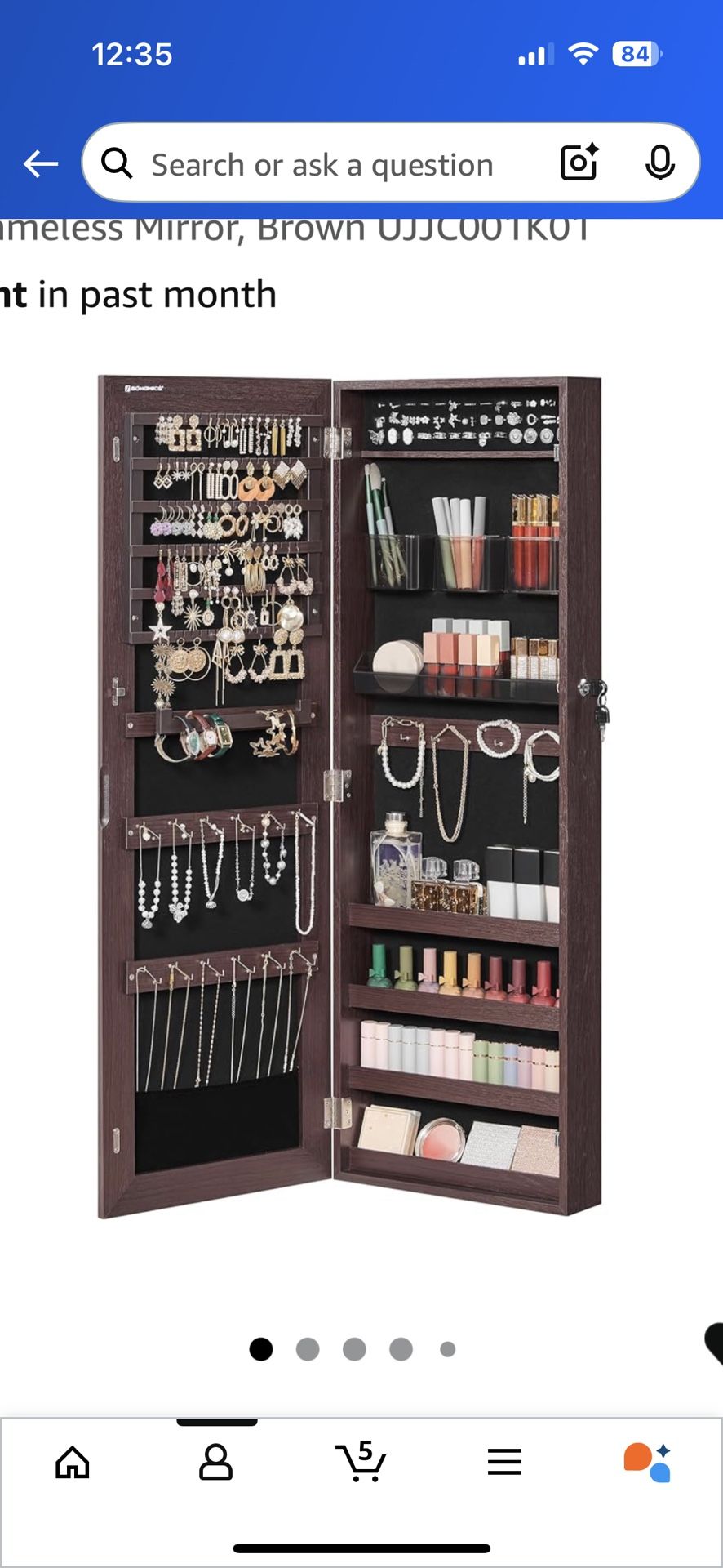 SONGMICS Jewelry Cabinet Armoire With Mirror