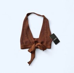 Knit tie front crop top