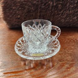 NEW 24% Lead Crystal Cup & Saucer.  Fine Bohemian Crystal.  Made In The Czech Republic.  A Teleflora Gift.  Highly Collectible!  From a cl