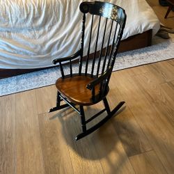 Vintage Solid Maple L. Hitchcock Black Rocker, Stenciled Rocking Chair Child 