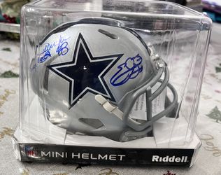 NFL Riddell Dallas Cowboys Mini Helmet Autographed by Emmitt Smith Daryl Moose Johnston