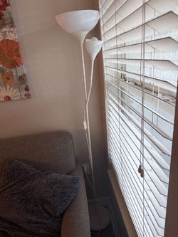 2 White Torchiere Floor Lamps with Reading Light