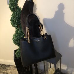 Michael Kors Black Saffiano Leather Gold Chain Tote Bag