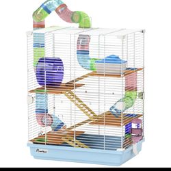 5-Tier Hamster/Gerbil Cage~NEW~ w Tubes, Tunnels & Portable Handle, Light Blue ~18"