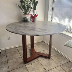 Solid Marble Round Dining Table – Modern Wood Base
