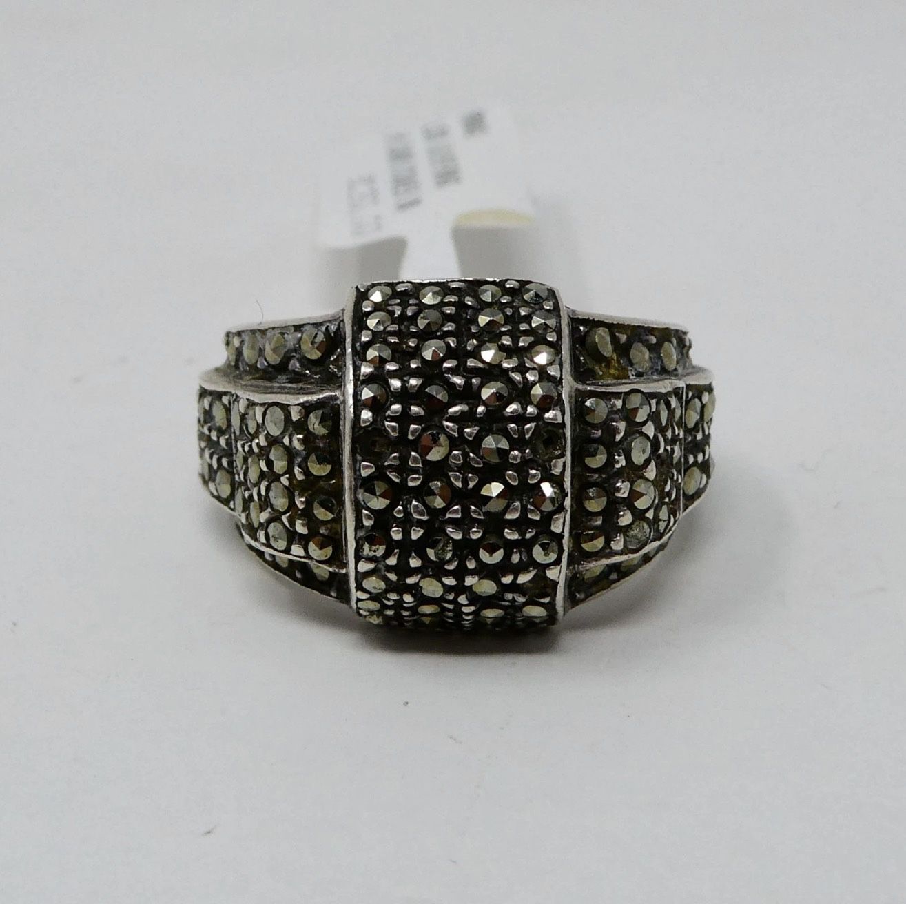 .925 Sterling Silver Ring With Dark Stones