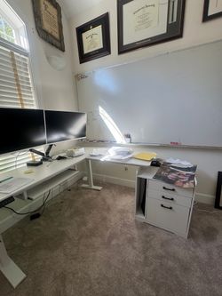 L-shaped electric sit-stand desk (white, dual motor