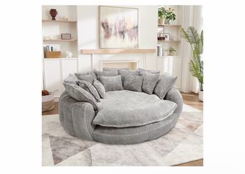 Large round sofa bed, large round chenille sofa, cloud sofa without assembly, fluffy plush