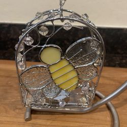 Honey Bee Stained Glass Hanging Candle Holder 5.5"