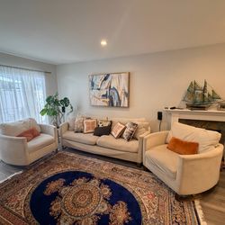 Sofa Set 3-Piece Cream Fabric Sofa