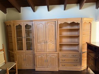 Ethan Allen French Provincial Wood Wall Unit Cabinet Set
