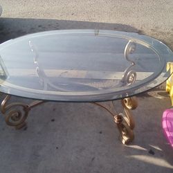 Vintage French Style Glass Top Coffee Table 