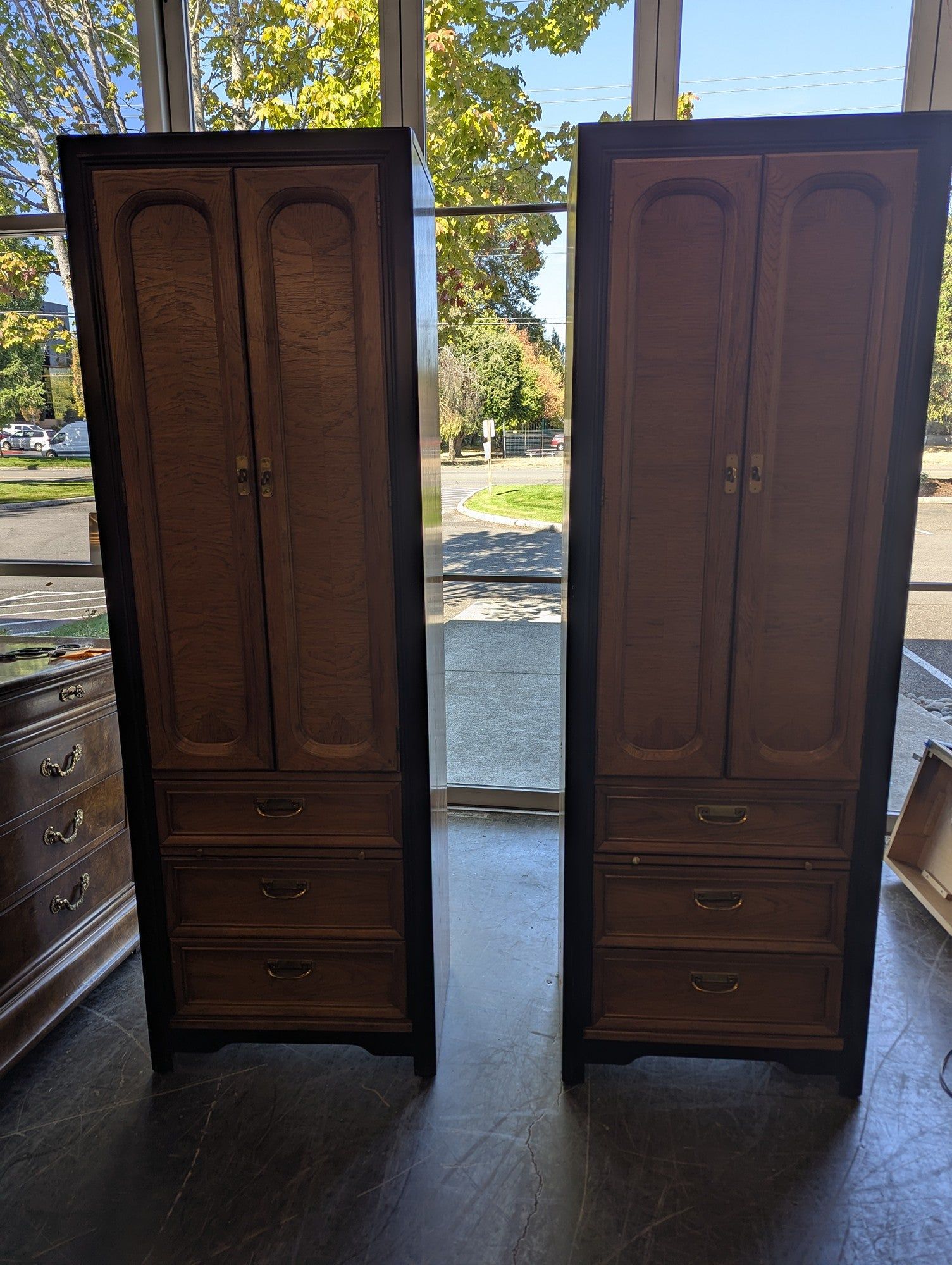 Mid-Century Modern Hardwood Armoire with Three Drawers