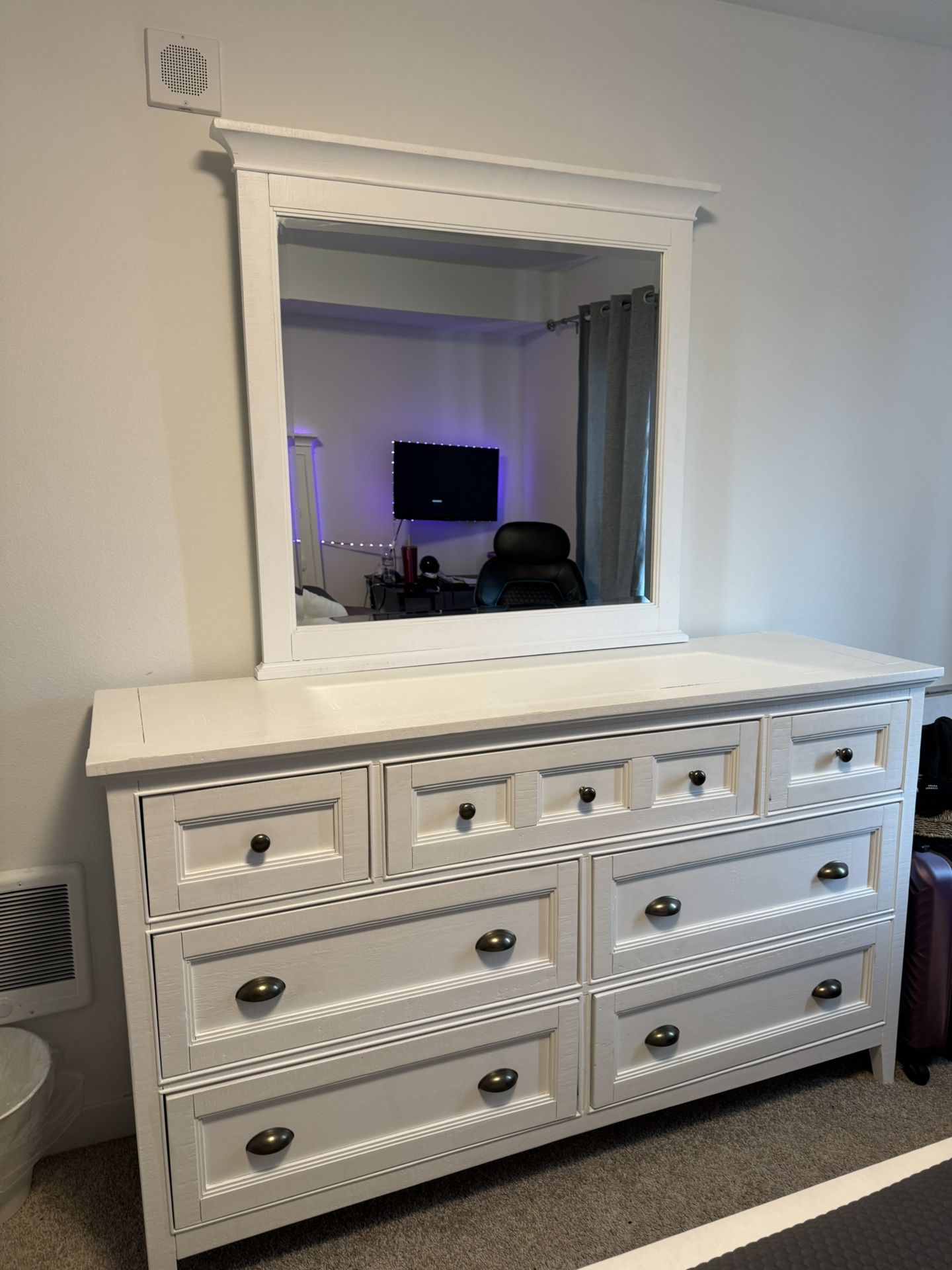White Wood Dresser with Matching Mirror