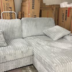 New Soft Corduroy Sectional.  Grey.  92x68.  Free Delivery!