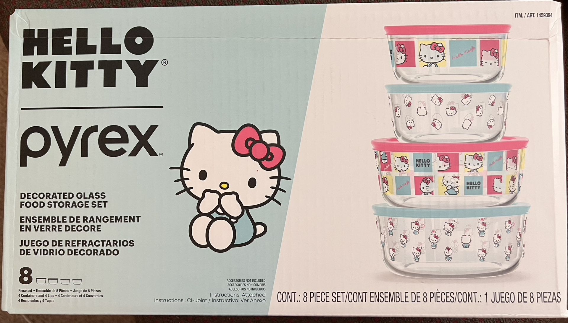 Pyrex ~ Hello Kitty ~ Decorated Glass Food Storage Set ~ 8 Pcs ~ 2025 New In Box