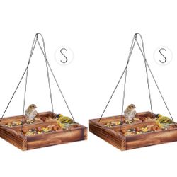 MIXXIDEA Bird Feeder Hanging Tray, Wooden Platform Hummingbird Feeder Mesh Seed Platform for Garden