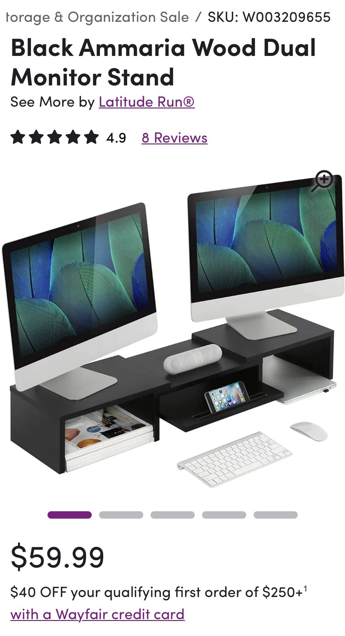 Ammaria Wood Dual Monitor Stand / Laptop/ Computer Stand